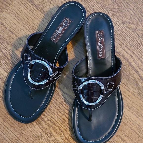 Brighton Shoes - Brighton Women's Dark Brown Sandals with Silver Accents